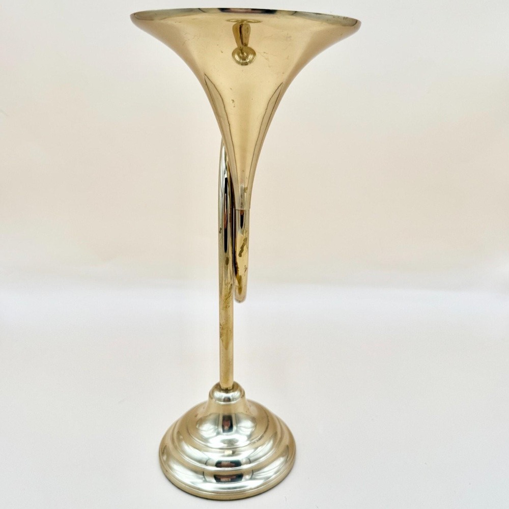 Vintage Bombay Company Solid Brass French Horn Candlestick Holder 9" 1.3 lbs - Picture 8 of 10